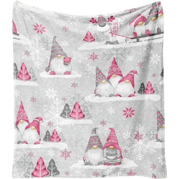Christmas Throw Blanket 60"x50",Winter Gray Pink Gnome Xmas Holiday Festival Blanket for Women Men,Soft Cute GIFS Flannel Fleece Throw for Home Living Room Bed Chair Couch Decor