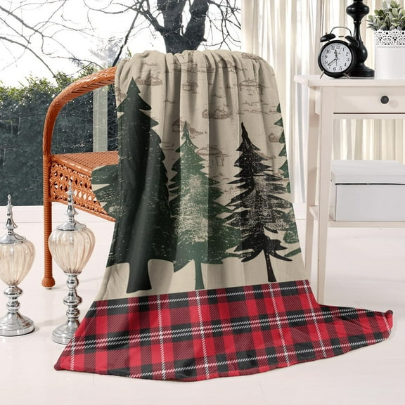 Christmas Throw Blanket 60x80, Flannel Plush, Soft Warm Lightweight Winter Blanket for Couch, Bed, Cabin, Holiday Decor Gift.