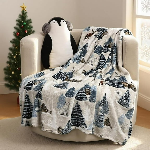 Christmas Throw Blanket - 60x80 inches, Holiday Christmas Tree Reindeer Snowflakes Fleece Blanket Winter Soft Blanket for Couch Sofa Bed Lounging, Ideal Gifts for  Adults Wife Self