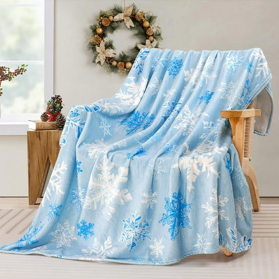 Christmas Throw Blanket Blue Snowflake Blanket Ultra Soft Flannel Fleece Blankets Winter Plush Fuzzy Warm Bed Blankets Christmas Holiday Decor for Couch Bed 60" X 80"