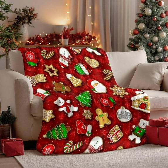 Christmas Throw Blanket, Christmas Decorations Blankets and Throws, Fuzzy Cozy Soft Warm Fleece Sherpa Winter Holiday Blanket for Bed Couch Sofa,50 X 60 Inches
