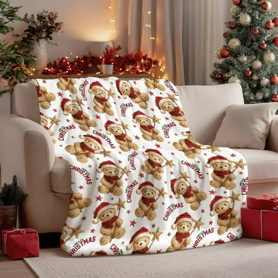 Christmas Throw Blanket, Christmas Decorations Blankets and Throws, Fuzzy Cozy Soft Warm Fleece Sherpa Winter Holiday Blanket for Bed Couch Sofa,50 X 60 Inches