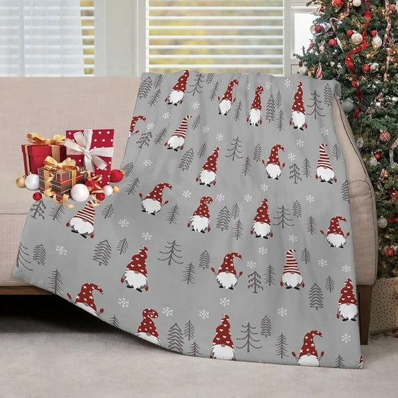 Christmas Throw Blanket Christmas Gnome Blanket Winter Holiday Snowflake Xmas Tree Throw Blankets Lightweight Soft Warm Cozy Bed Blanket for Couch Sofa 60x80 Inch, Grey