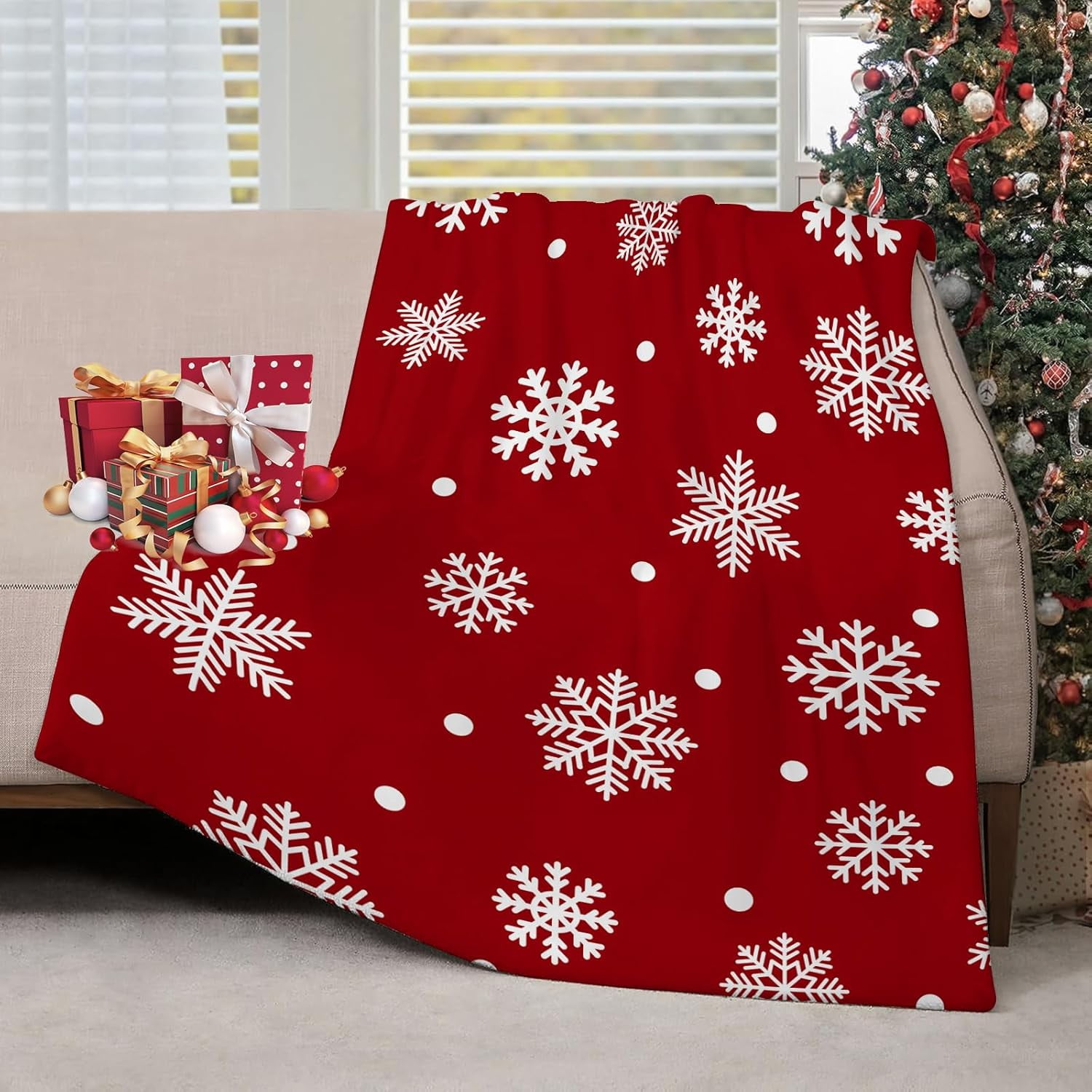 Snowflake Red Fleece Christmas Throw Blanket for Kids