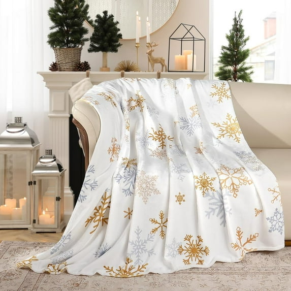 Christmas Throw Blanket Christmas Snowflake Blanket Ultra Soft Flannel Fleece Blankets Winter Plush Fuzzy Warm Bed Blankets Xmas Holiday Decor for Couch Bed 50" X 60"