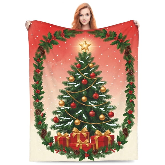 Christmas Throw Blanket Christmas Tree Travel Blanket for Movie Nights Watching TV Winter Present Soft Cozy Fuzzy Flannel Couch 50x40