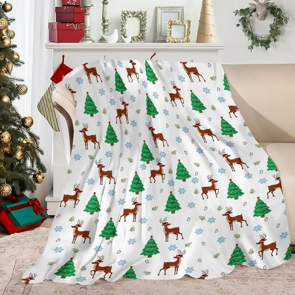 Christmas Throw Blanket Christmas Trees Deers Snowflake Blanket Xmas Holiday Ultra Soft Cozy Throw Blanket for Couch Sofa and Bed 60x80 Inch