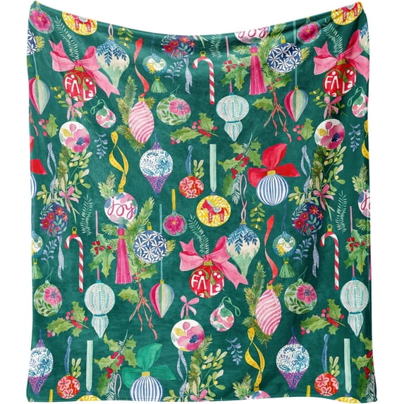 Christmas Throw Blanket for Couch 60x50,Green Winter Holiday Festival Cute Xmas Balls Ornament Blankets for Woman,Soft Flannel Fleece Blankets for Home Living Room Bed Chair Decor