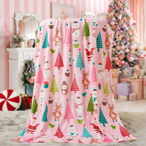Christmas Throw Blanket - Cute Santa ClauS Flannel Holiday Blankets Pink Christmas Blanket Gifts - Home Décor Snowman Plush Blanket for Christmas, Decoration Gift,Bedding Couch and Gift 50"x60"