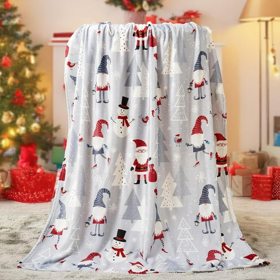 Christmas Throw Blanket - Cute Santa Claus Flannel Holiday Blankets and Throws - Home Décor Grey Plush Blanket for Christmas, Decoration Gift,Bedding Couch and Gift 50"x60"
