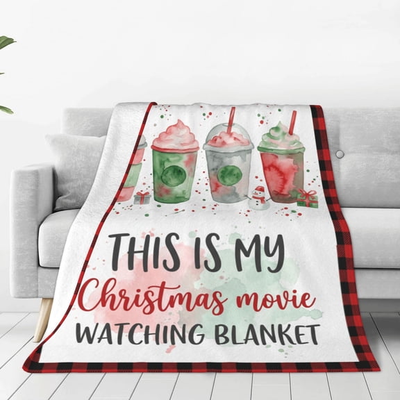 Christmas Throw Blanket Flannel Black Red Plaid Movie Design All Season Throw Soft Warm Plush Home Decor for Couch and Bed 50x40
