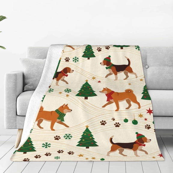 Christmas Throw Blanket Flannel Cute Christmas Dog Design All Season Throw Soft Warm Plush Home Decor for Couch and Bed 50x40