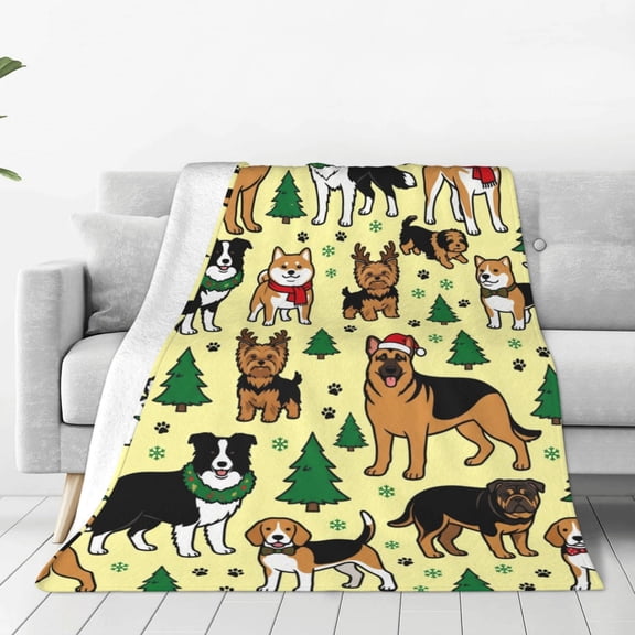 Christmas Throw Blanket, Flannel Cute Christmas Dog Print, All Season Throw, Plush Warm Cozy Soft Blanket 50x40