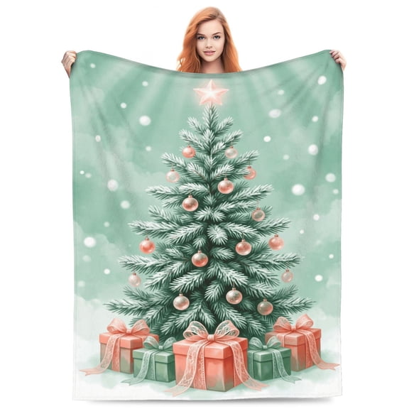 Christmas Throw Blanket, Flannel Festive Christmas Tree Print, All Season Throw, Plush Warm Cozy Soft Blanket 50x40