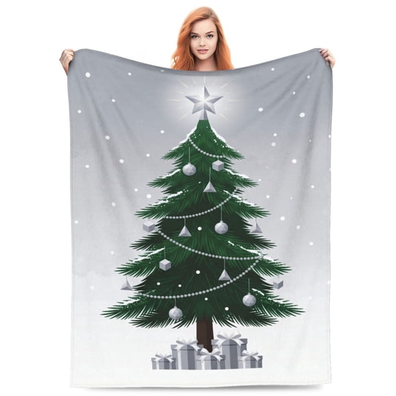 Christmas Throw Blanket, Flannel Festive Christmas Tree Print, All Season Throw, Plush Warm Cozy Soft Blanket 50x40
