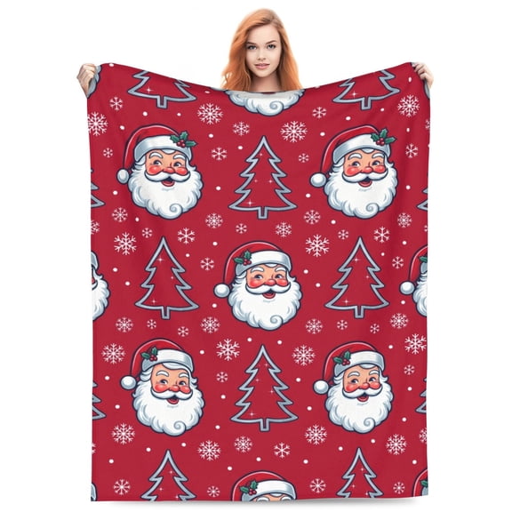 Christmas Throw Blanket, Flannel Festive Santa Claus Snowflake Print, All Season Throw, Plush Warm Cozy Soft Blanket 50x40
