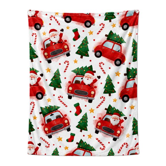 Christmas Throw Blanket Flannel White Santa Claus Snowman Design All Season Throw Soft Warm Plush Home Decor for Couch and Bed 50x40