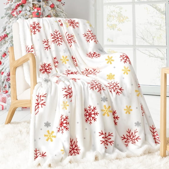 Christmas Throw Blanket, Fuzzy Fluffy Soft Cozy Blanket, Fleece Flannel Plush Microfiber Blanket for Couch Bed Sofa (50" X 60",White Snowflake)