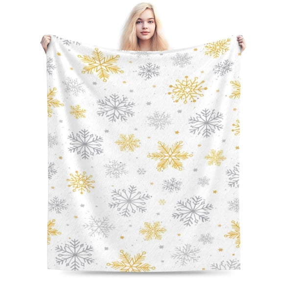 Christmas Throw Blanket Geometric Golden Gray Snowflake Throw Blanket Xmas Theme White Soft Warm Cozy Fuzzy Plush Throw Blankets Lightweight Fluffy Blankets for Bed Chair Couch 80x60