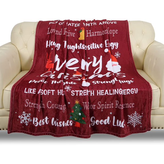 Christmas Throw Blanket Gifts Fleece Holiday Theme Christmas Reindeer Snowflakes Tree Prints Home Décor Soft Warm and Cozy Throws for Women, Winter Bedding, Couch, 50"x60", Wine