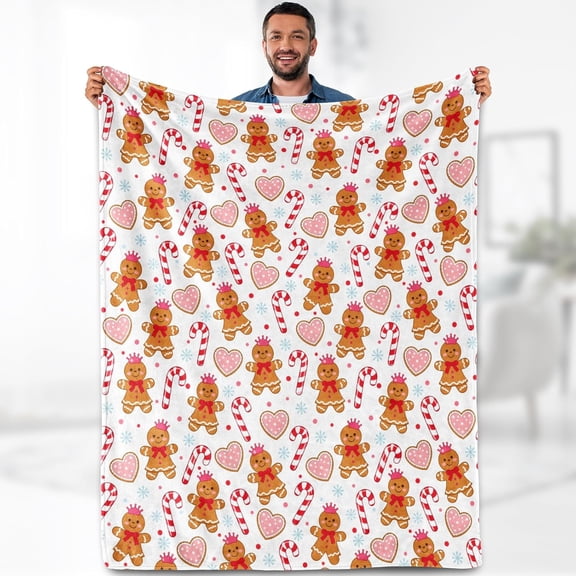 Christmas Throw Blanket Gingerbread Man Flannel Fleece