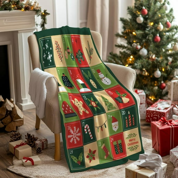 Christmas Throw Blanket | Green Holiday Christmas Fleece Blanket | Comfort Velvet Touch Ultra Plush Throw for Couch, Sofa and Bed, 50''''x60''''