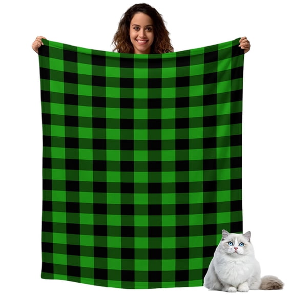 Christmas Throw Blanket Irish Festival Blankets and Throws, Green Check Plaid Blanket for Couch Bed Sofa Chair, Soft Cozy Warm Flannel Fleece Blankets for All Season Home Decor 30"x40"