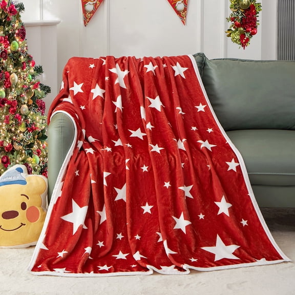 Christmas Throw Blanket - Lightweight Flannel Fleece Stars Blankets for Couch, Bed, Holiday Decor (Red, 60x80 Inches)