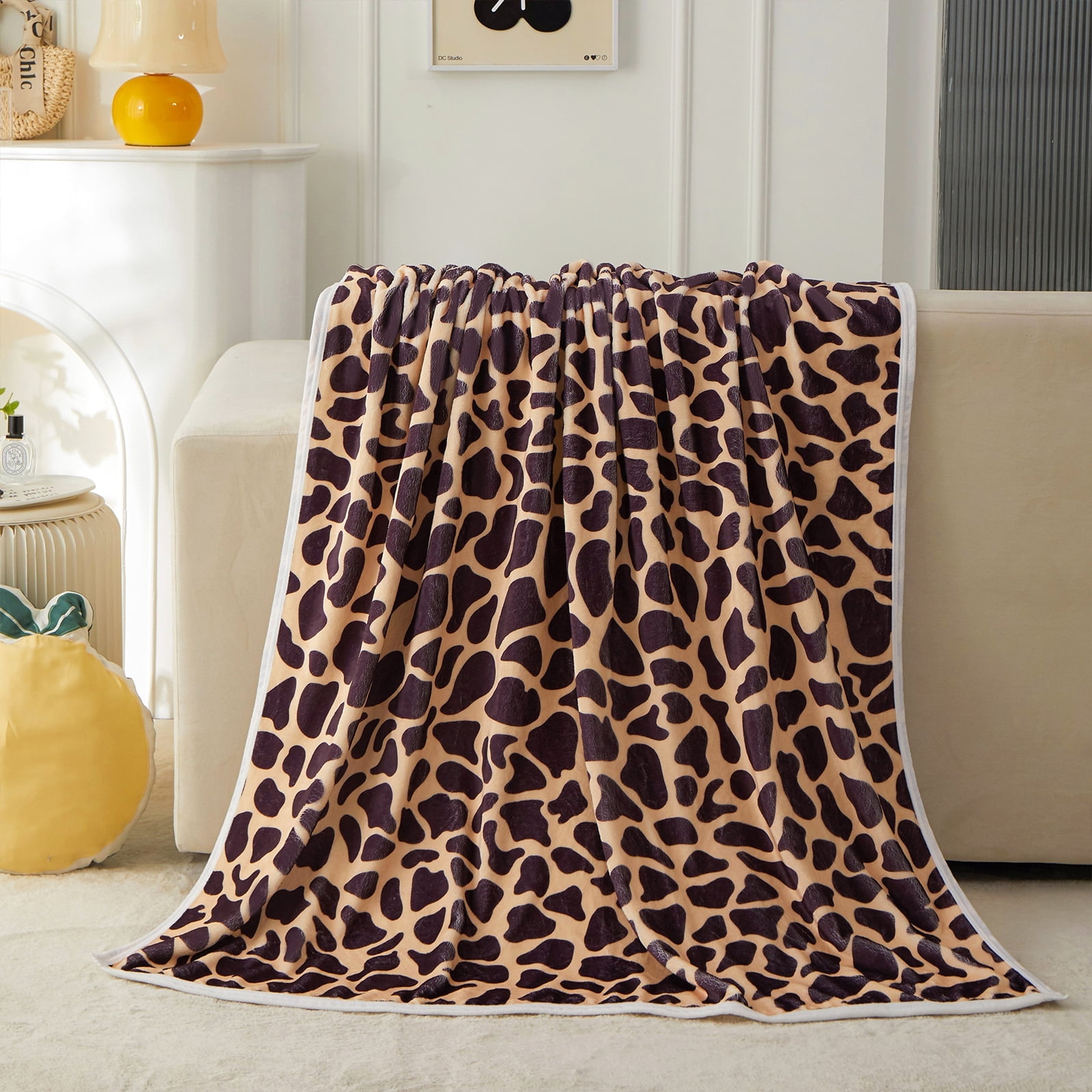 Leopard Print Brown Flannel Fleece Blanket, Ultra-Soft and Cozy, 80"x60"