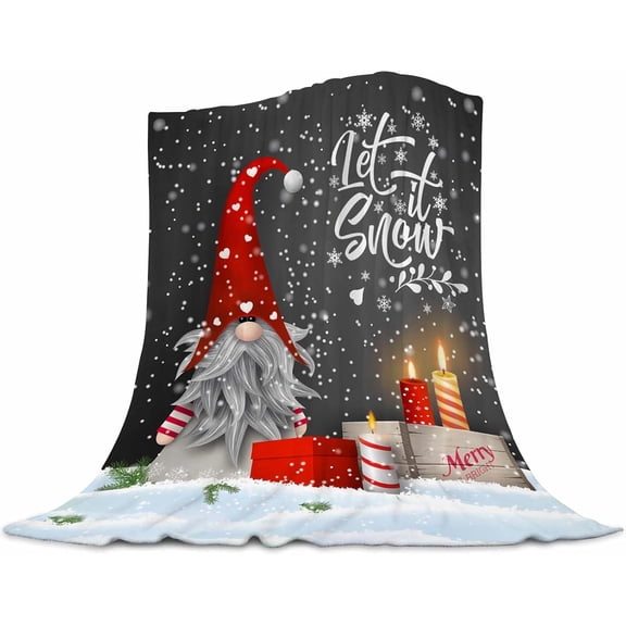Christmas Throw Blanket, Merry Christmas Gnome Xmas Gifts Winter Snowflakess, Living Room/Bedroom/Sofa Couch Warm Soft Bed Flannel Blanket for Children Adults All Season 60"X50"