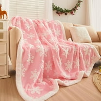 Christmas Throw Blanket - Pink Snowflake Design Soft Flannel & Cozy Fleece Blanket for Couch Bed - Sherpa Plush Winter Blanket for Women Girls Christmas Decor, 50x60 Inches