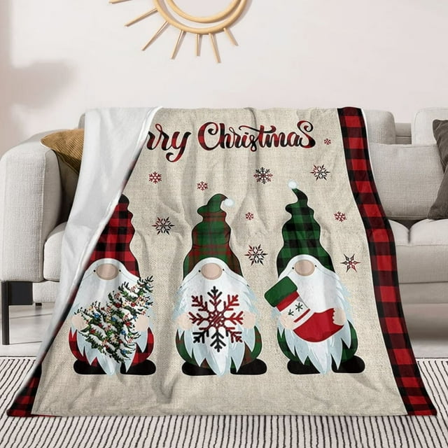 Christmas Throw Blanket Red Black Plaid Gnome Christmas Blanket