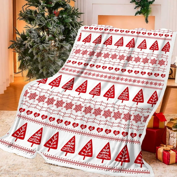 Christmas Throw Blanket, Red Winter Snowflake Christmas Tree Prints Flannel Blankets, Xmas Soft Warm Cozy Happy New Year Holiday Simple Blanket for Couch Sofa Bed Home Decor, 60X80IN
