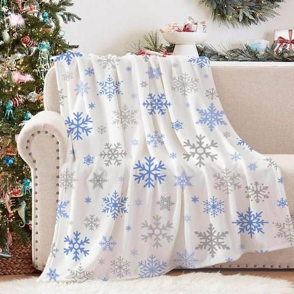 Christmas Throw Blanket Snowflake Bed Blanket Ultra Soft Flannel Fleece Blanket Xmas Winter Holiday Bed Blanket Warm Cozy Fuzzy Plush Blanket Lightweight Cabin Throw for Sofa Couch 50" X 60"