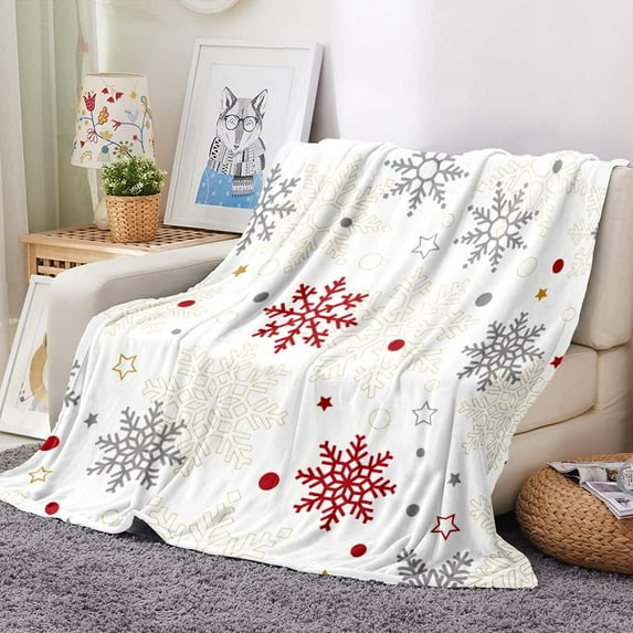 Christmas Throw Blanket Snowflake Blanket Super Soft Throw Blanket Winter Plush Fuzzy Warm Bed Blanket Christmas Holiday Decor for Bed Sofa Christmas Gift for Family