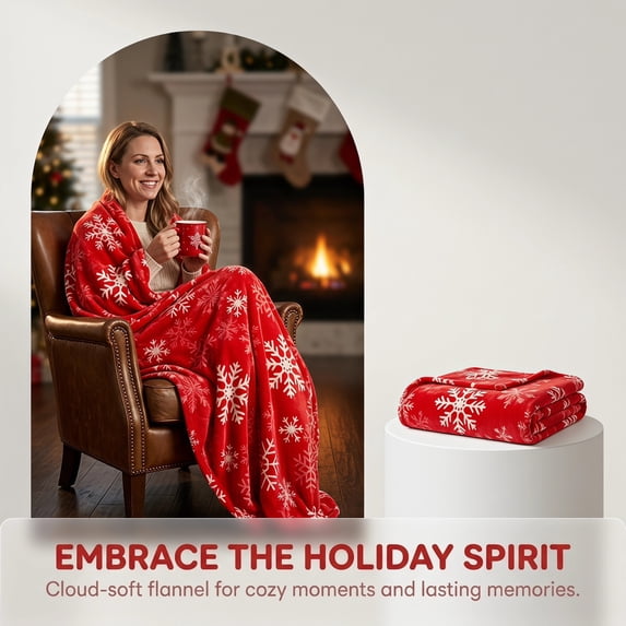 Christmas Throw Blanket Snowflake Print Soft Plush, Cozy Warm Oversized Couch Blanket for Sofa Bed Living Room Holiday Decor by PALIFEUR