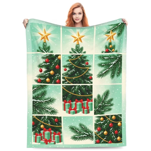 Christmas Throw Blanket, Winter Pine Tree Theme, Soft Warm Flannel Throw for Couch Sofa Travel 50x40