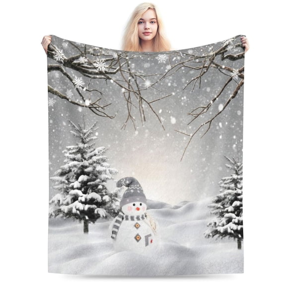 Christmas Throw Blanket, Winter Snowman Snowflake Christmas Fleece Blanket, Xmas Trees Soft Plush Warm Cabin Throw for Couch Sofa Bed Decor 50x40