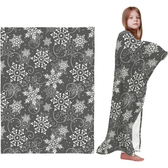 Christmas Throw Blankets, Grey White Snowflakes Pattern Soft Fleece Blanket Decorative for Home Sofa Couch Chair Living Bedroom,30x40 Inches, Winter