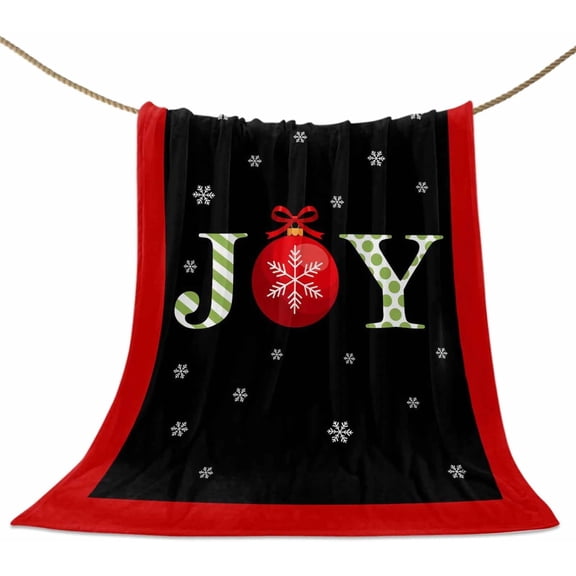 Christmas Throw Blankets, Joy Christmas Balls Soft Fleece Blanket Decorative for Home Sofa Couch Chair Living Bedroom Dorm,40x50 Inches, Snowflake Red Black Stripe