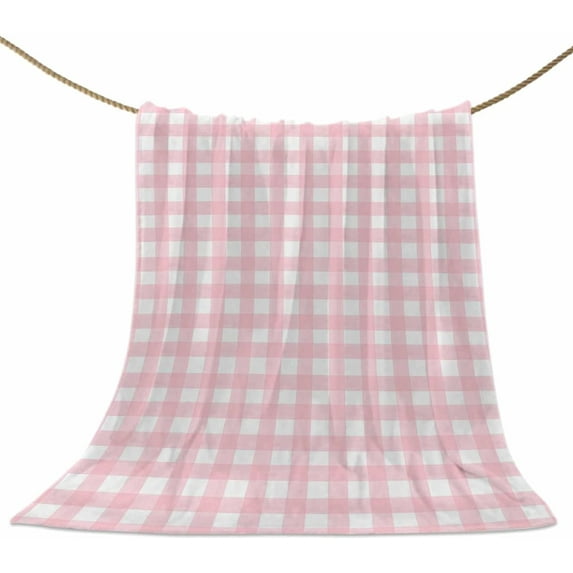 Christmas Throw Blankets, Rustic Pink White Buffalo Check Plaid Pattern Soft Fleece Blanket Decorative for Home Sofa Couch Chair Living Bedroom,60x80 Inches, Farmhouse