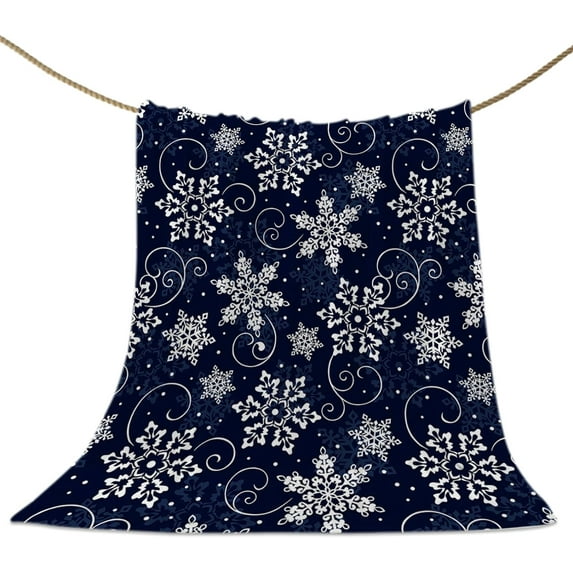 Christmas Throw Blankets, White Navy Snowflakes Pattern Soft Fleece Blanket Decorative for Home Sofa Couch Chair Living Bedroom,50x60 inches, Winter
