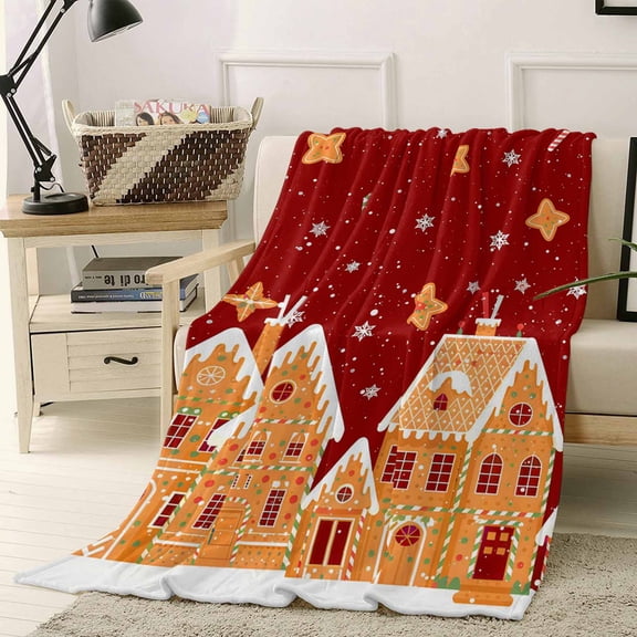 Christmas Throw Flannel Blanket 30x40In Candy Gingerbread House Snow Red Backdrop Super Soft Cozy Bed Blanket, Lightweight Plush Fuzzy Bed Throw for Bedroom Sofa Couch Living Room