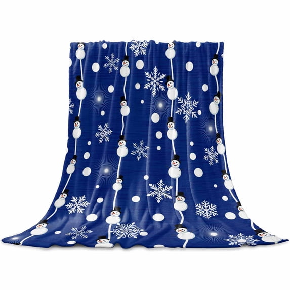 Christmas Throw Flannel Blanket 32x48In Winter Snowman Blue Retro Texture Super Soft Cozy Bed Blanket, Lightweight Plush Fuzzy Bed Throw for Bedroom Sofa Couch Living Room