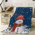 thumbnail image 1 of Christmas Throw Flannel Blanket 50x60In Snowman with Cap Xmas Snowflake Navy Blue Super Soft Cozy Bed Blanket, Lightweight Plush Fuzzy Bed Throw for Bedroom Sofa Couch Living Room, 1 of 4
