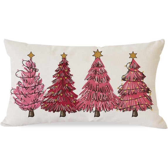 Christmas Throw Pillow Cover 12x20 Inch Pink Christmas Tree Decorations Outdoor Winter Holiday Xmas Decorative Lumbar Throw Pillow Case for Home Sofa Couch Living Room Bedroom Decor