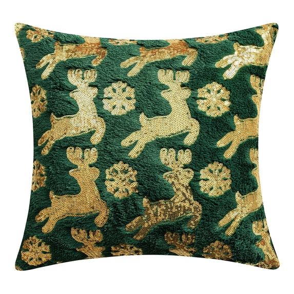 Christmas Throw Pillow Cover 18x18 inch, Velvet Sequin Decorative Cushion Case with Hidden Zipper – Holiday Sofa Pillow Decoration