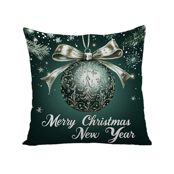 Christmas Throw Pillow Cover Festive Holiday Green Merry Decorative Pillow Case Home Decor Square Pillowcase for Couch Sofa Bed (A)