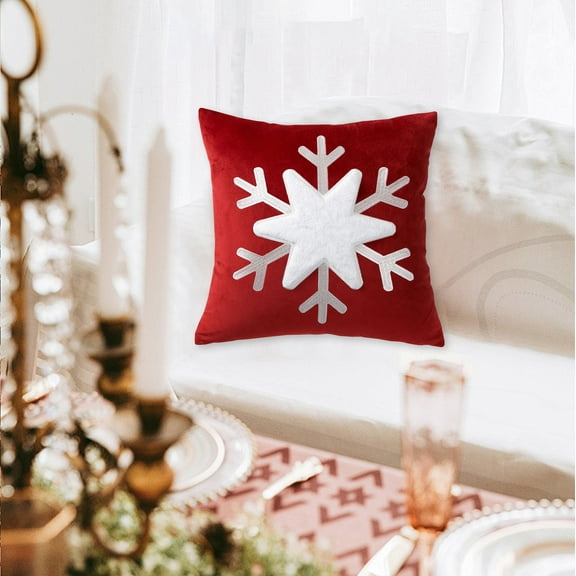 Christmas Throw Pillow Cover, Holiday Decor, Christmas Sofa Cushion Cover for Living Room Decorations, Red Gray Pink Flax Linen Blend 45x45cm with Hidden Zipper