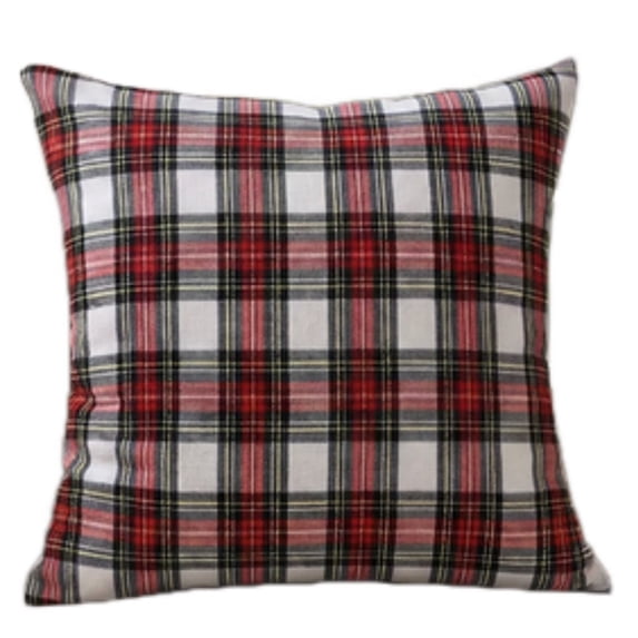 Christmas Throw Pillow Cover, Tartan Plaid Cushion Case Decorative Pillowcase for Home Xmas Decor (No Pillow Insert)